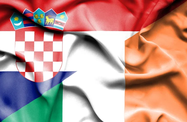 Wapperende vlag van Ierland en Kroatië — Stockfoto