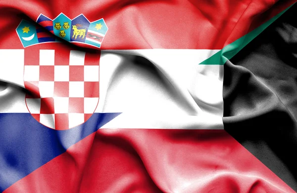 Bandera ondeante de Kuwait y Croacia — Foto de Stock