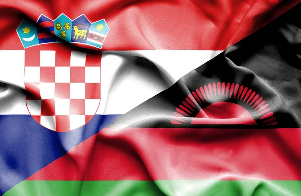 Wapperende vlag van Malawi en Kroatië — Stockfoto