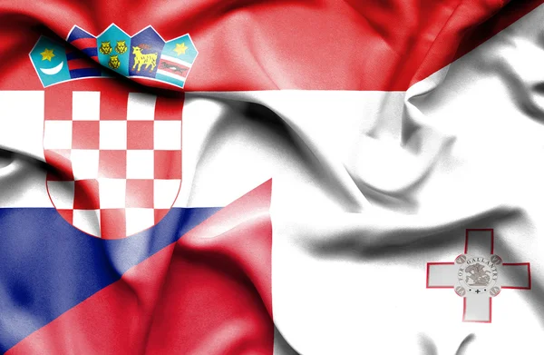 Wapperende vlag van Malta en Kroatië — Stockfoto