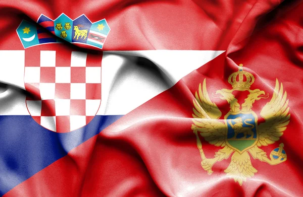 Waving flag of Montenegro and Croatia
