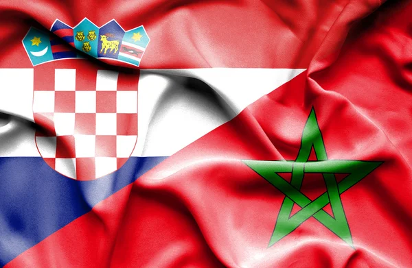 Bandiera sventolante di Marocco e Croazia — Foto Stock