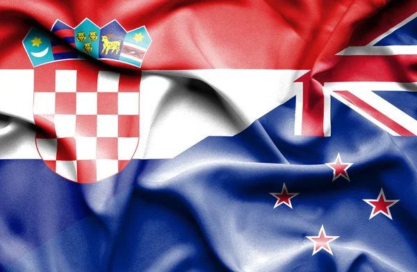 Waving flag of New Zealand and Croatia — Stock Photo, Image