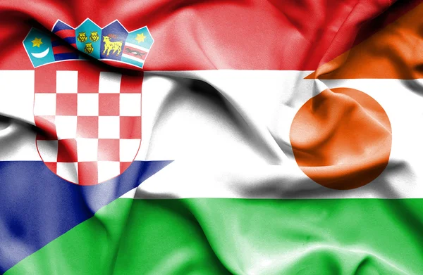 Wapperende vlag van Niger en Kroatië — Stockfoto