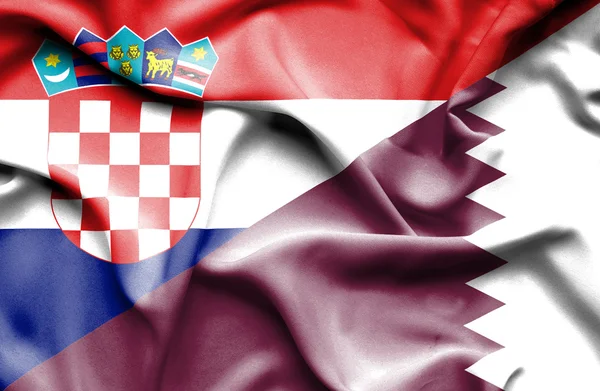 Waving flag of Qatar and Croatia — Stock Photo, Image