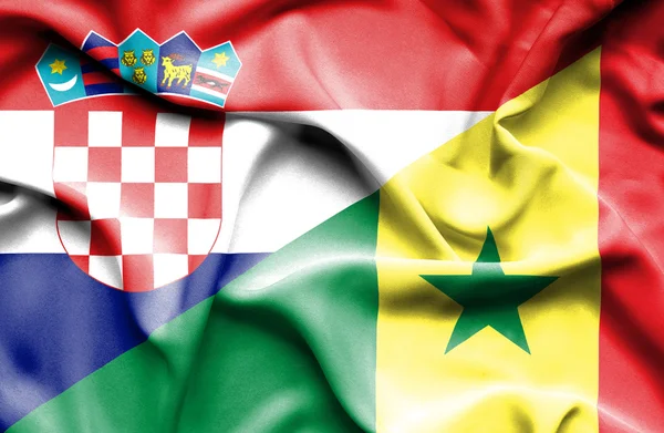 Wapperende vlag van Senegal en Kroatië — Stockfoto