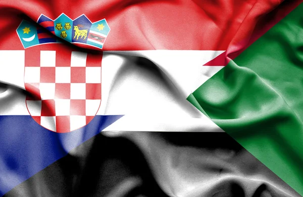 Bandera ondeante de Sudán y Croacia — Foto de Stock
