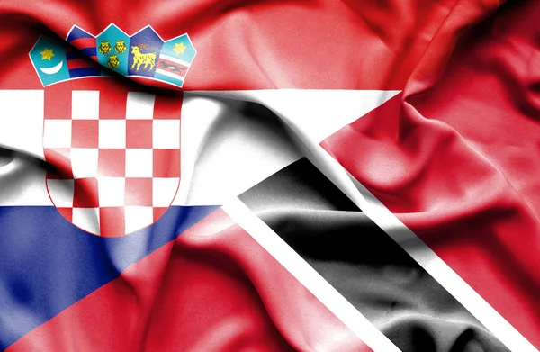 Wapperende vlag van Trinidad en Tobago en Kroatië — Stockfoto