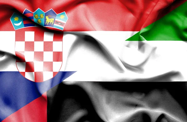 Flagge der Vereinigten Arabischen Emirate und Kroatiens schwenken — Stockfoto