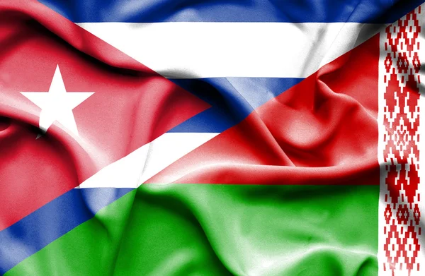 Bandera ondeante de Bielorrusia y Cuba — Foto de Stock