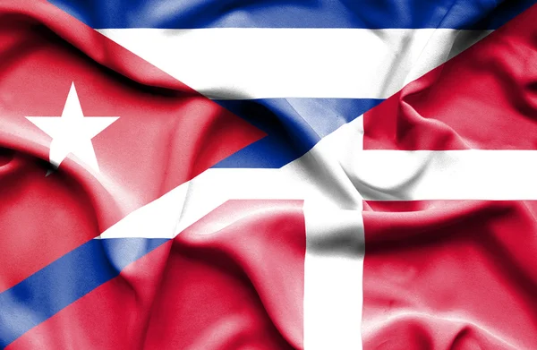 Waving flag of Denmark and Cuba — Stock Photo, Image