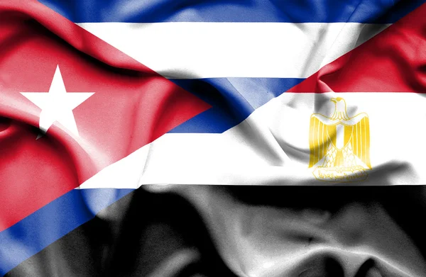 Waving flag of Egypt and Cuba — Stock Photo, Image