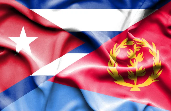 Waving flag of Eritrea and Cuba — Stock Photo, Image