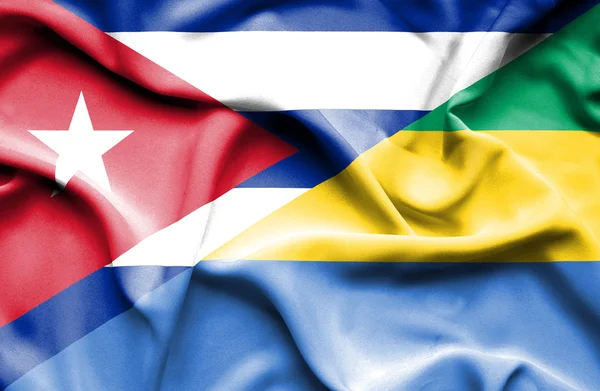 Drapeau agitant du Gabon et Cuba — Photo