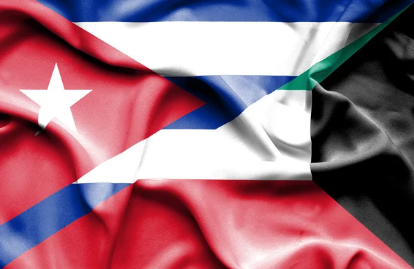 Waving flag of Kuwait and Cuba — Stock Photo, Image