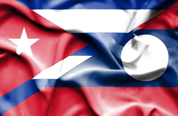 Wapperende vlag van Laos en Cuba — Stockfoto