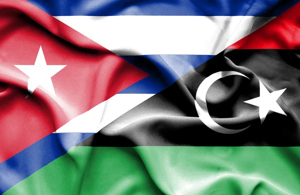 Vlající vlajka Libye a Kuba — Stock fotografie