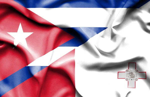 Viftande flagga Malta och Kuba — Stockfoto
