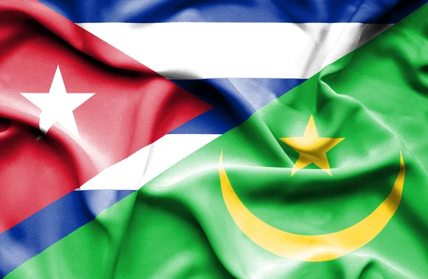 Waving flag of Mauritania and Cuba — Stock Photo, Image