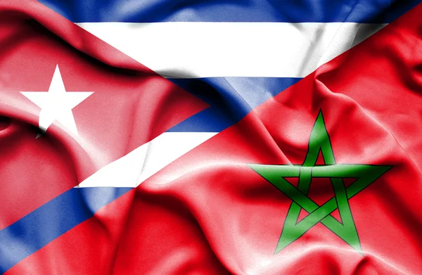 Bandera ondeante de Marruecos y Cuba — Foto de Stock