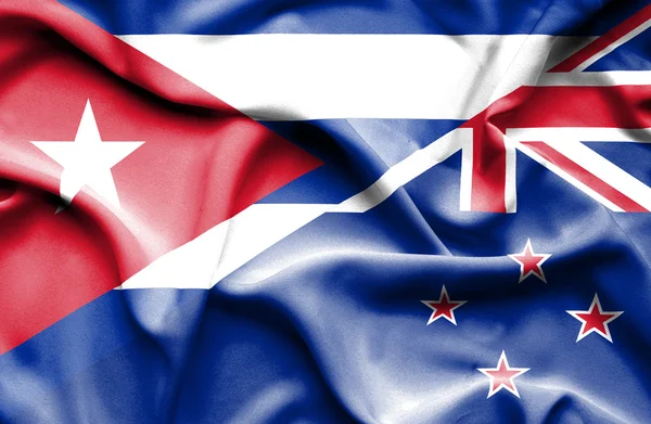 新西兰和古巴那飘扬的旗帜 — 图库照片