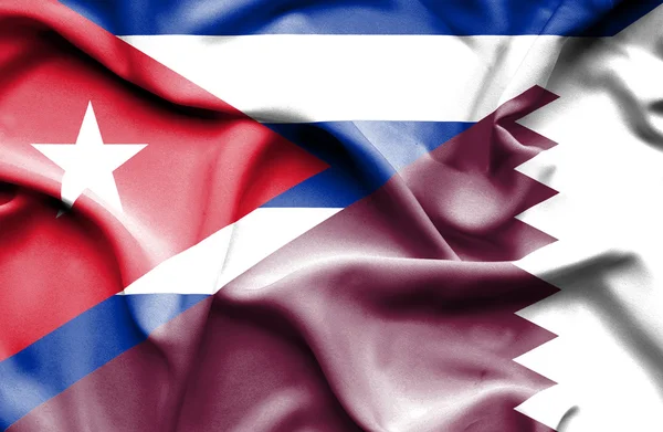 Waving flag of Qatar and Cuba — Stock Photo, Image