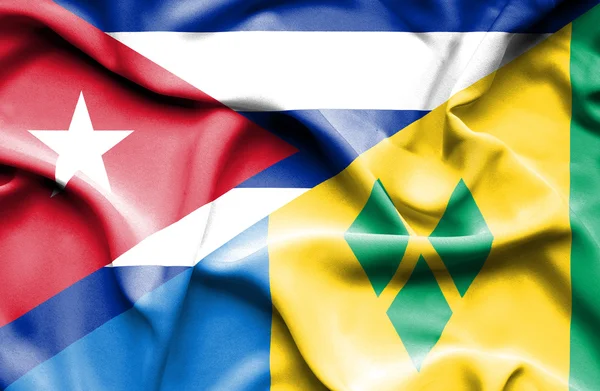 Waving flag of Saint Vincent and Grenadines and Cuba — 图库照片