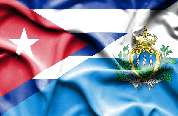 Wapperende vlag van San Marino en Cuba — Stockfoto