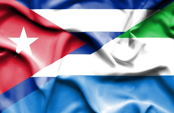 Wapperende vlag van Sierra Leone en Cuba — Stockfoto