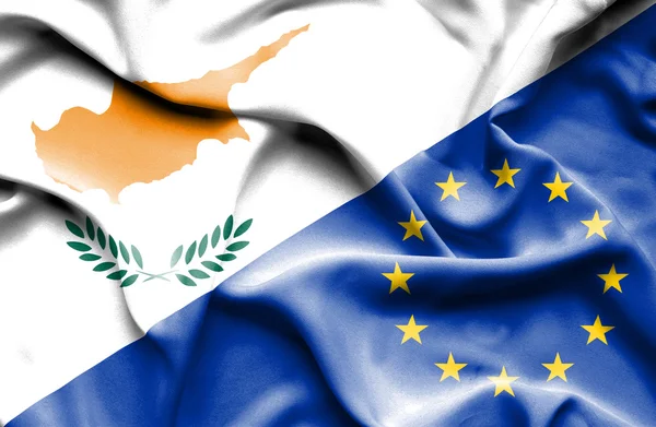 Waving flag of European Union and Cyprus — Stock Photo, Image