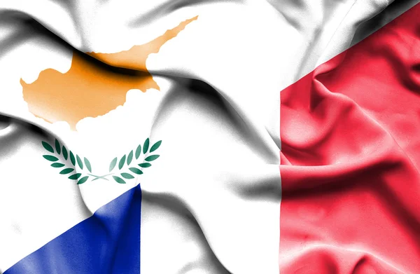 Waving flag of France and Cyprus — Stock Photo, Image