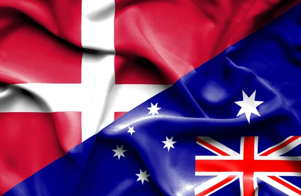 Bandiera sventolante di Australia e Danimarca — Foto Stock