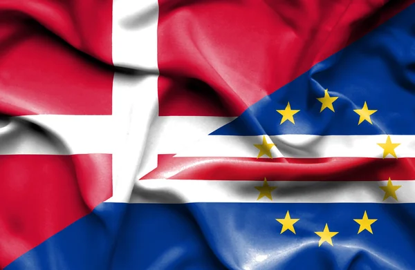 Waving flag of Cape Verde and Denmark — Stock Photo, Image