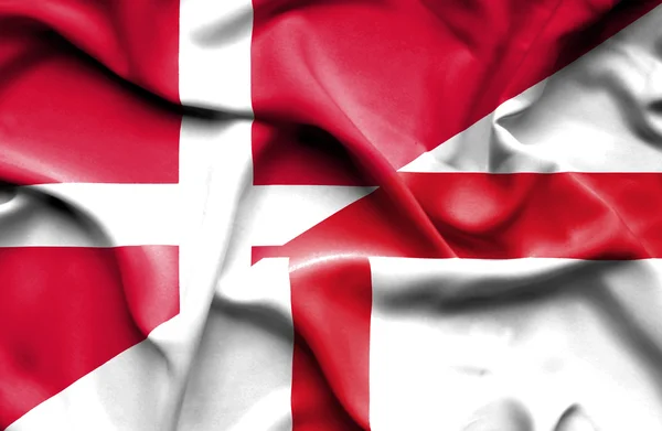 Waving flag of England and Denmark — Stock Photo, Image