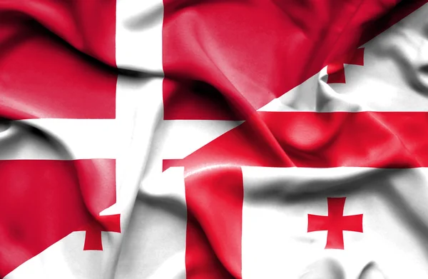 Bandeira ondulada da Geórgia e Dinamarca — Fotografia de Stock