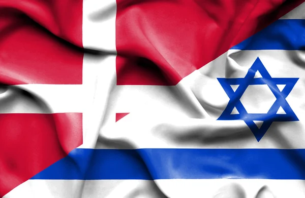 Waving flag of Israel and Denmark — Stock Photo, Image