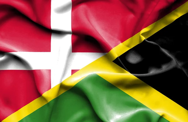 Bandeira ondulada da Jamaica e Dinamarca — Fotografia de Stock