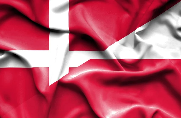 Waving flag of Poland and Denmark — Stock Photo, Image