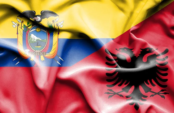 Albanian ja Ecuadorin lipun heiluttaminen — kuvapankkivalokuva