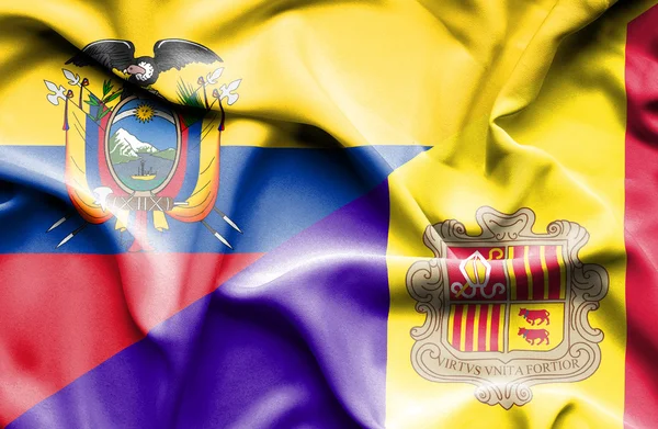 Waving flag of Andorra and Ecuador — Stock Photo, Image
