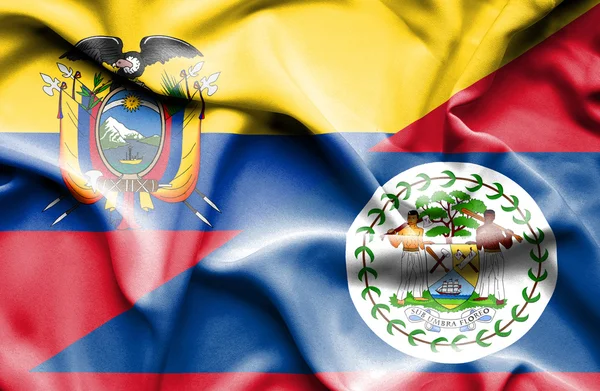 Waving flag of Belize and Ecuador — Stock Photo, Image