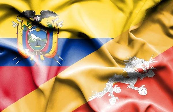 Integetett Bhután és Ecuador zászlaja — Stock Fotó