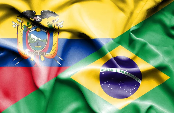 巴西和厄瓜多尔那飘扬的旗帜 — 图库照片