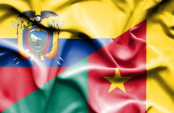 Drapeau agitant du Cameroun et de l'Équateur — Photo