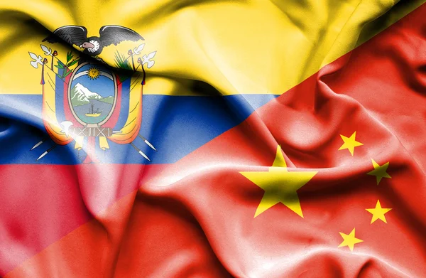 Waving flag of China and Ecuador — Stock Photo, Image