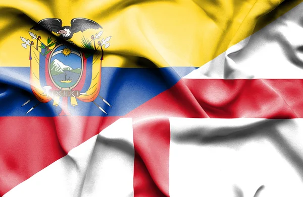 Waving flag of England and Ecuador — Stock Photo, Image