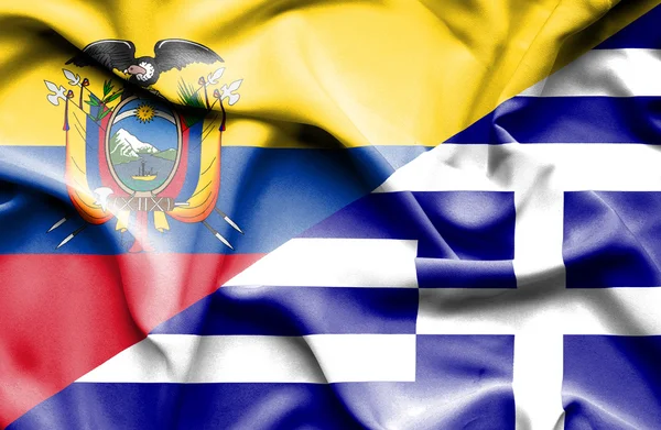 Yunanistan ve Ekvador bayrağı sallayarak — Stok fotoğraf