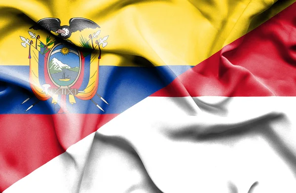 印度尼西亚和厄瓜多尔那飘扬的旗帜 — 图库照片