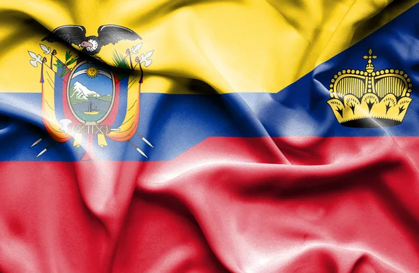 Waving flag of Lichtenstein and Ecuador — Stock Photo, Image