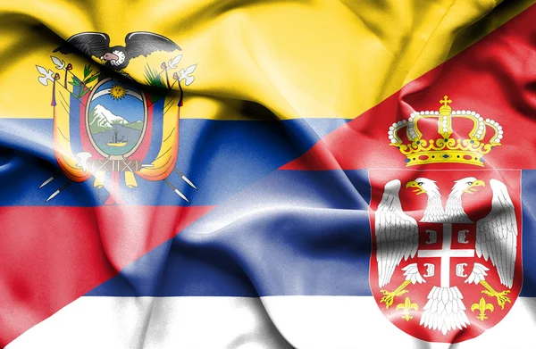 Sırbistan ve Ekvador bayrağı sallayarak — Stok fotoğraf